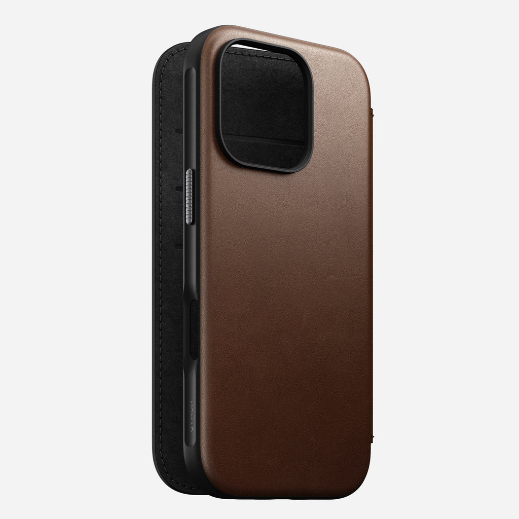 Nomad Modern Premium Leather Folio Case iPhone 16 Pro 6.3 - Brown