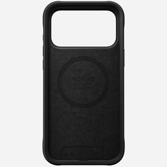 nomad rugged case for iphone 17 pro black leather grain closeup