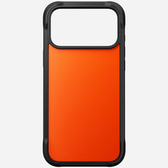 nomad rugged case for iphone 17 pro ultra orange leather grain closeup