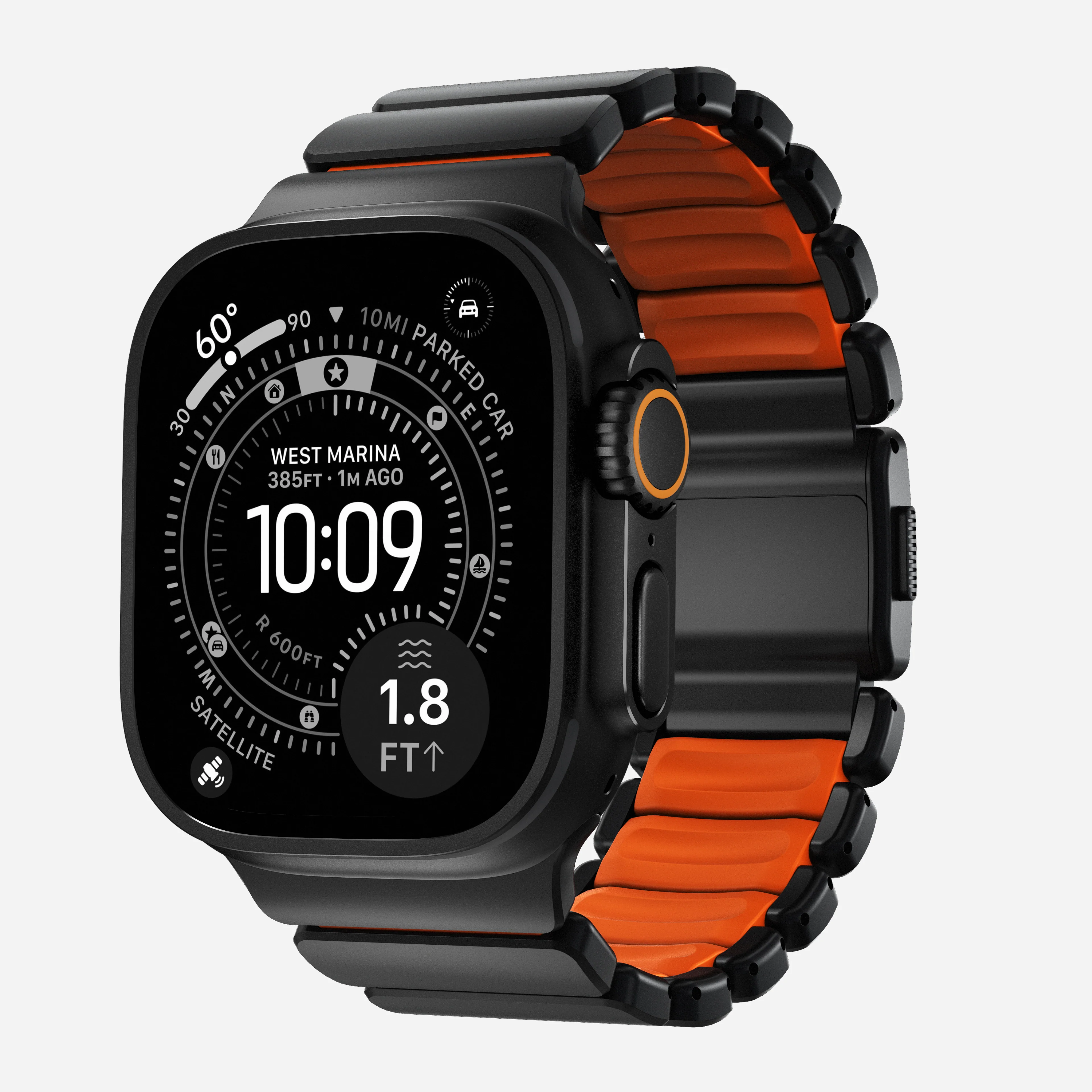 Nomad Stratos Titanium Apple Watch Ultra 1 - 3 / 42-49mm / Series 1-11 & SE - Black / Orange