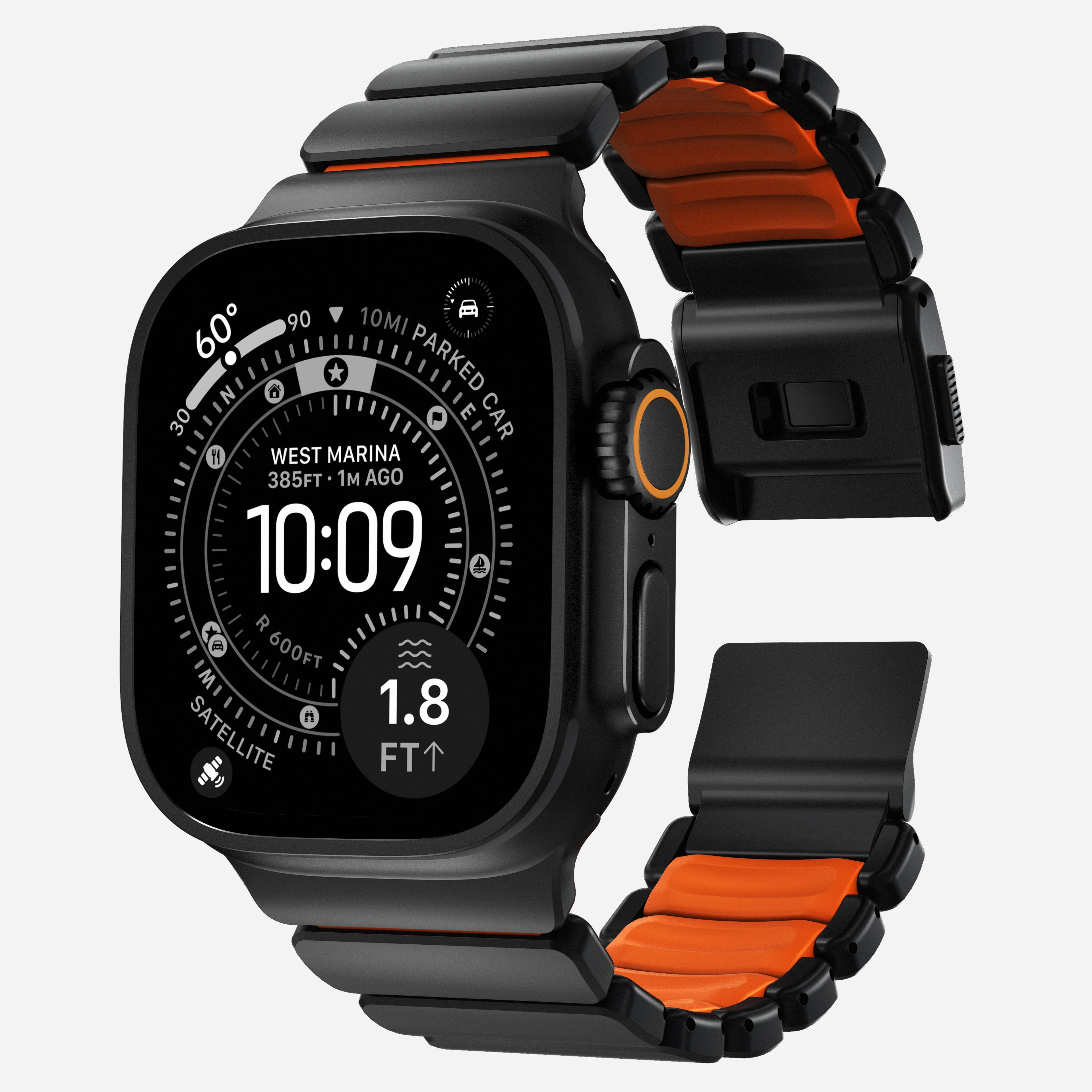 Nomad Stratos Titanium Apple Watch Ultra 1 - 3 / 42-49mm / Series 1-11 & SE - Black / Orange
