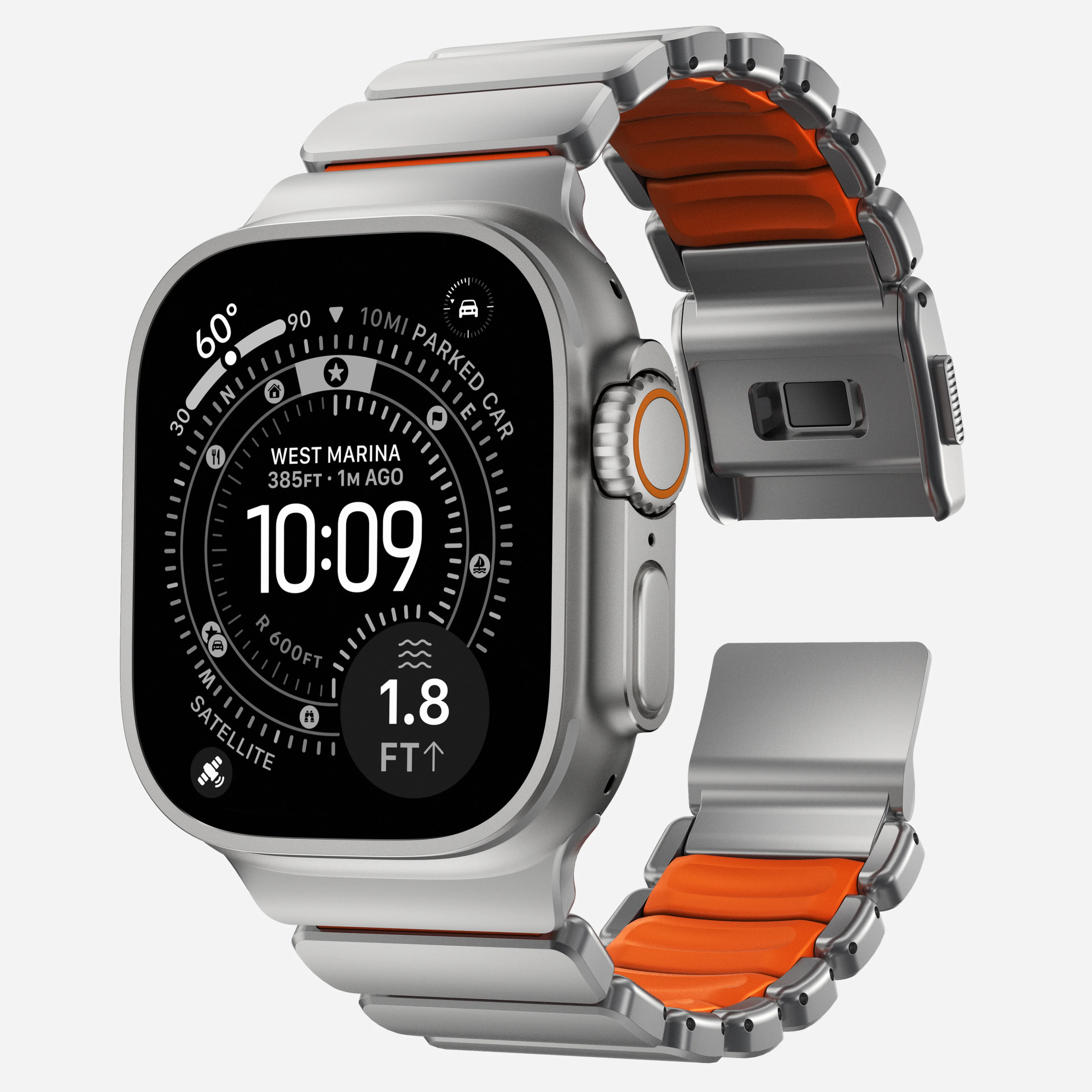 Nomad Stratos Titanium Apple Watch Ultra 1 - 3 / 42-49mm / Series 1-11 & SE - Natural / Orange