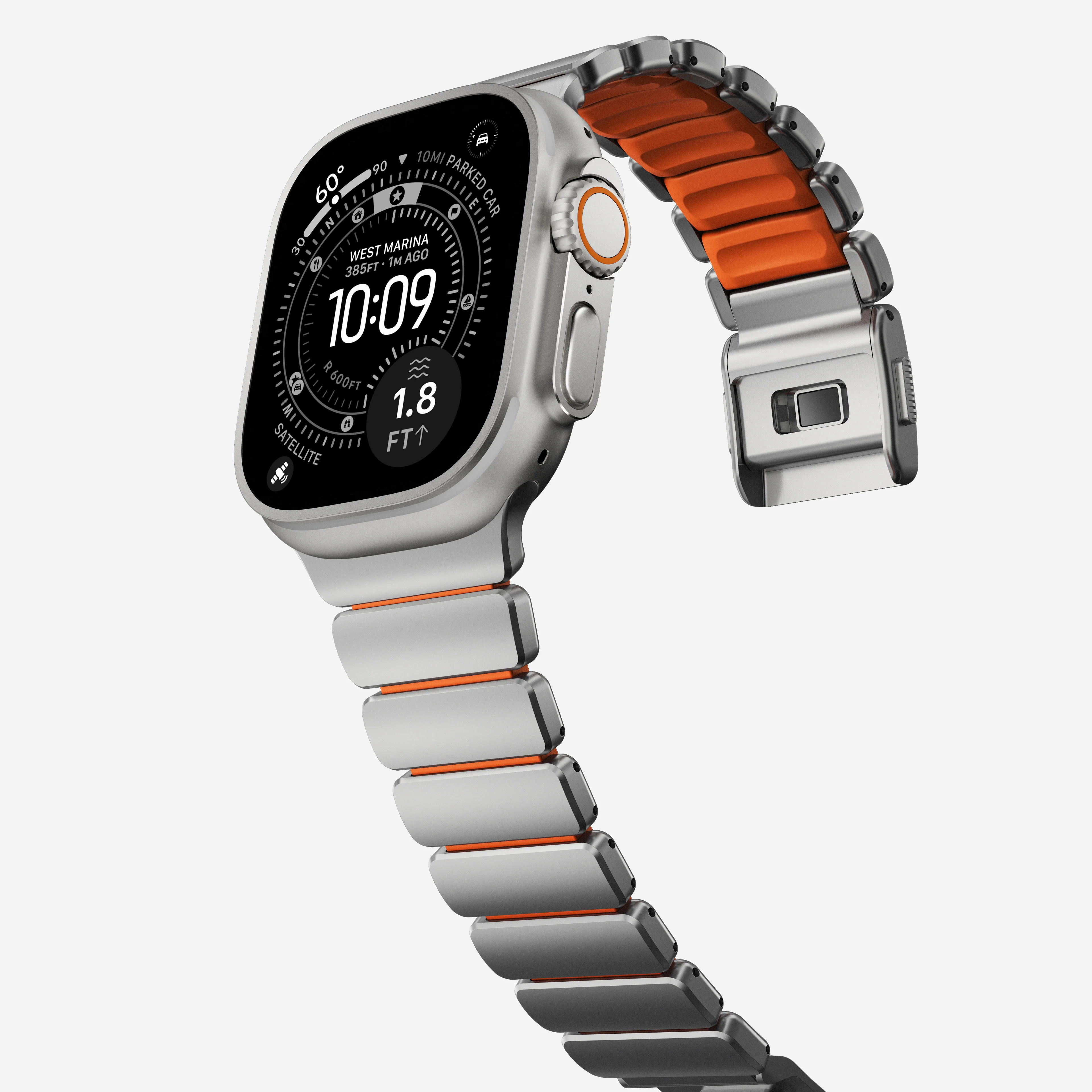 Nomad Stratos Titanium Apple Watch Ultra 1 - 3 / 42-49mm / Series 1-11 & SE - Natural / Orange