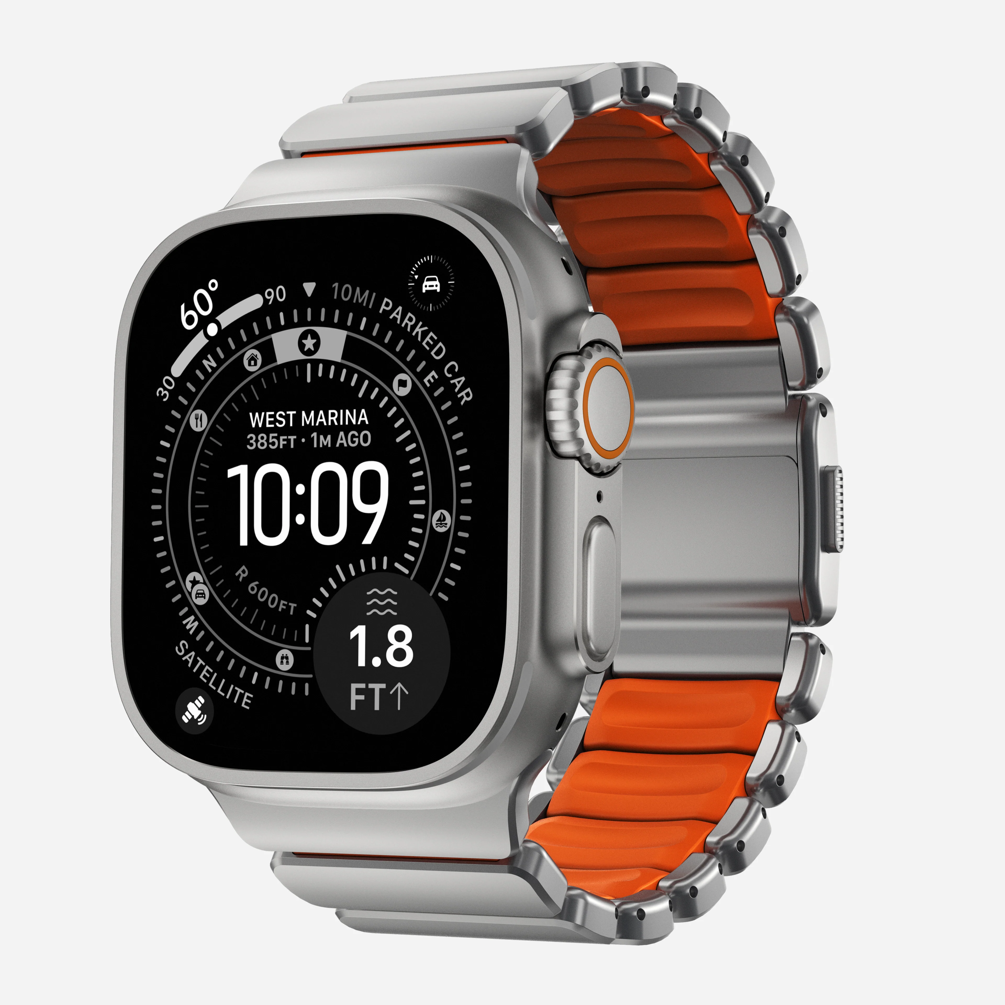 Nomad Stratos Titanium Apple Watch Ultra 1 - 3 / 42-49mm / Series 1-11 & SE - Natural / Orange