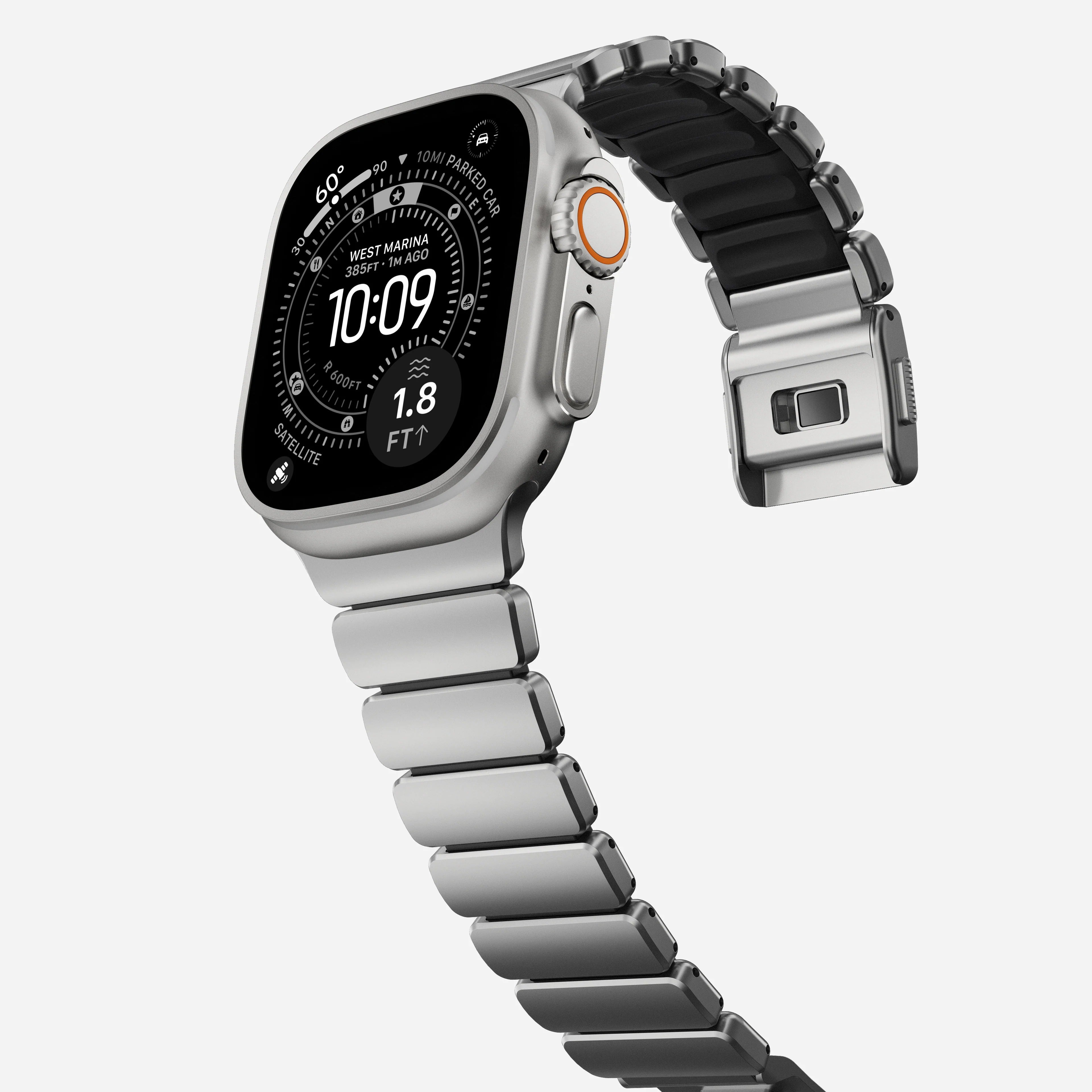 Nomad Stratos Titanium Apple Watch Ultra 1 - 3 / 42-49mm / Series 1-11 & SE - Natural Titanium / Black