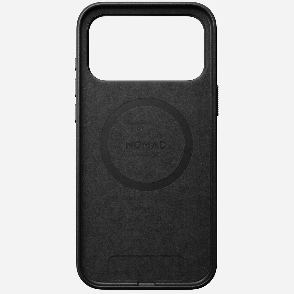 nomad leather case for iphone 17 pro black leather grain closeup