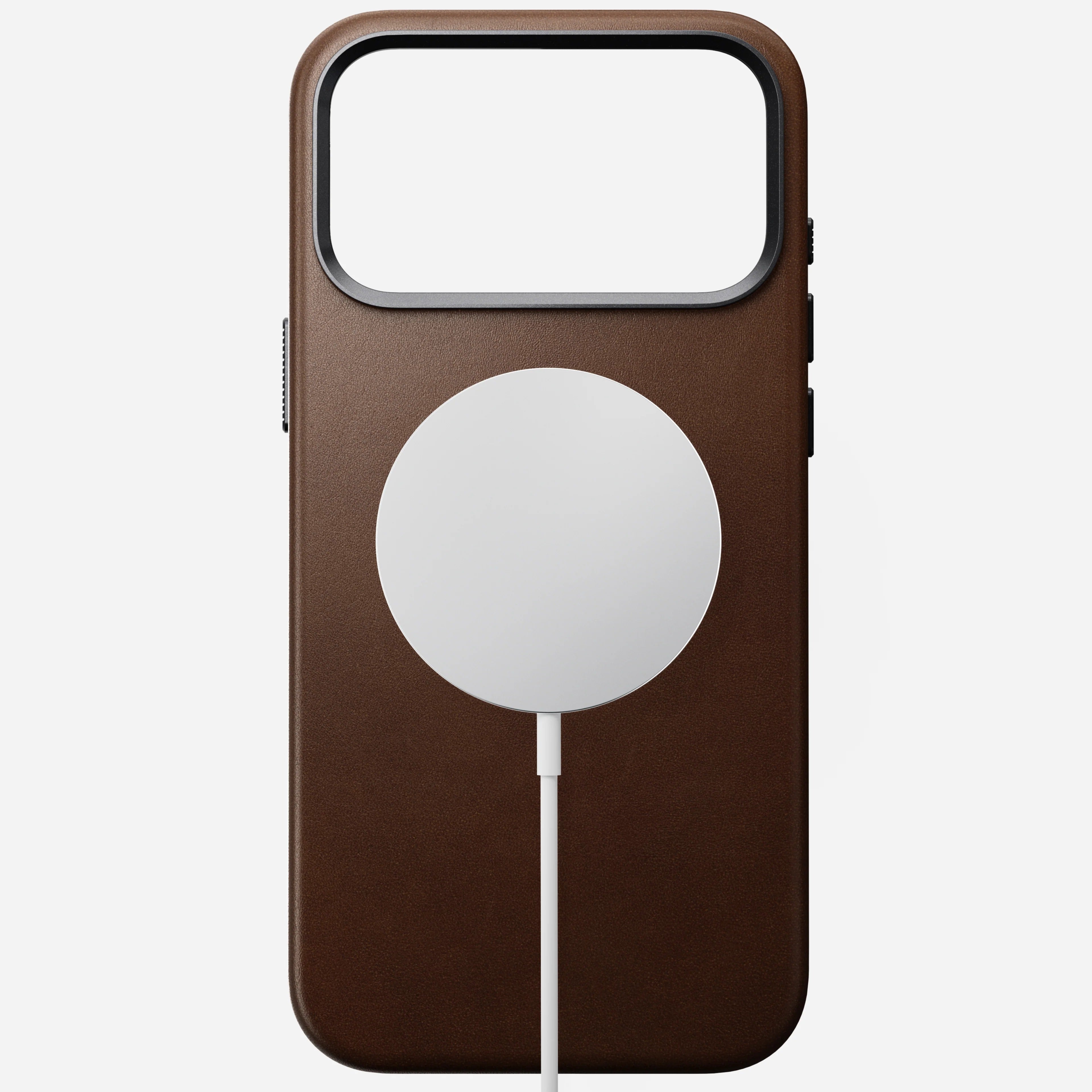 nomad leather case for iphone 17 pro max brown leather grain closeup