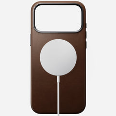nomad leather case for iphone 17 pro brown leather grain closeup