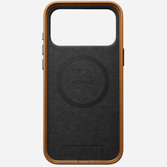 nomad leather case for iphone 17 pro english tan leather grain closeup