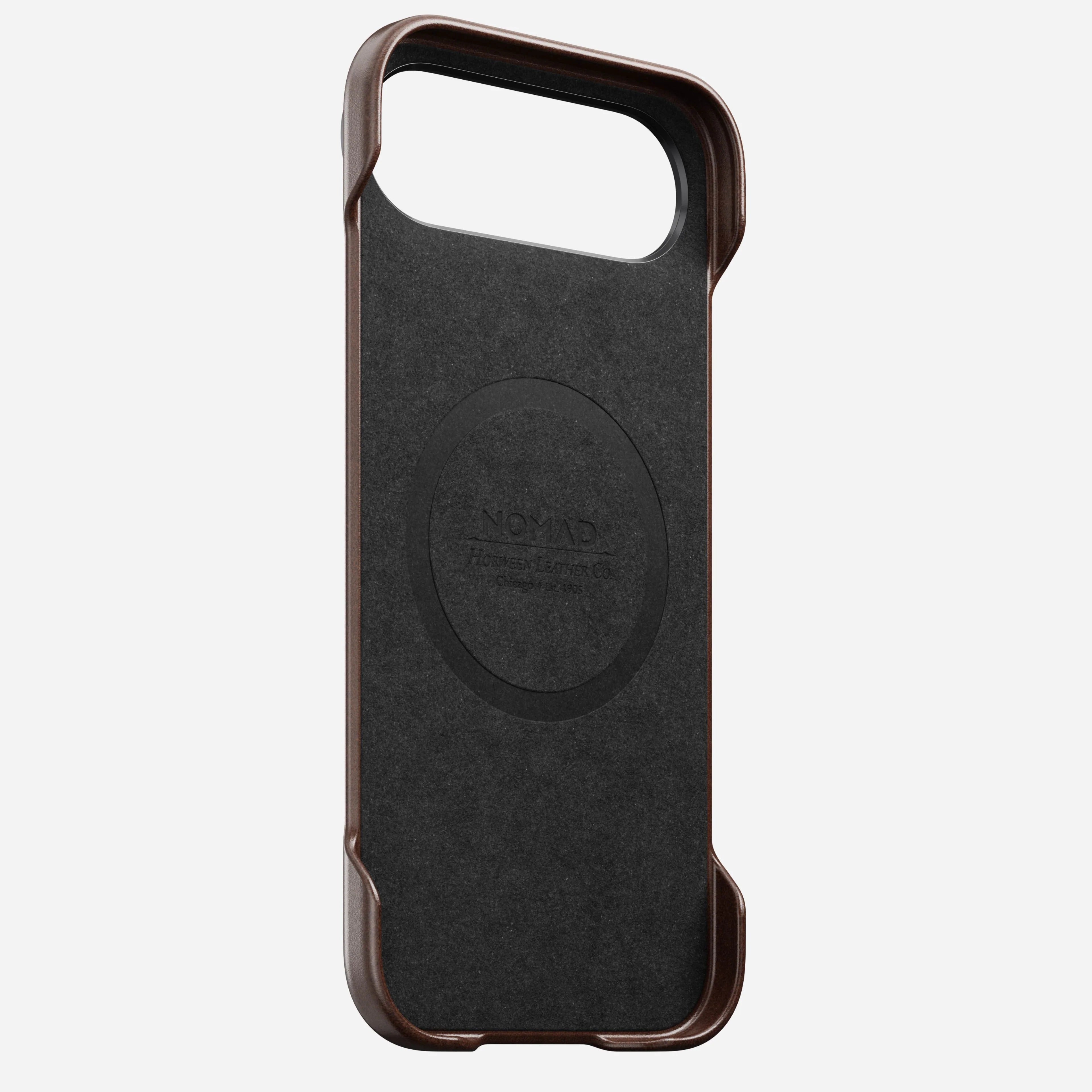 nomad horween case for iphone 17 air brown leather grain closeup