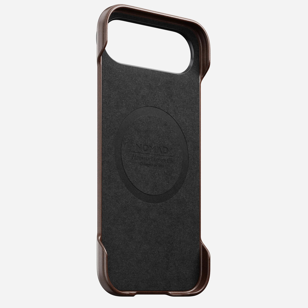 nomad horween case for iphone 17 air brown leather grain closeup