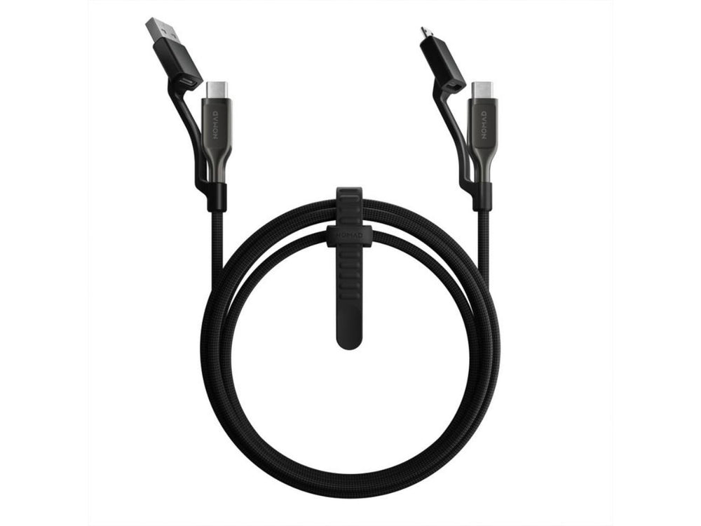 Nomad Universal Kevlar® USB-C Cable 1.5m – laid out with adapters
