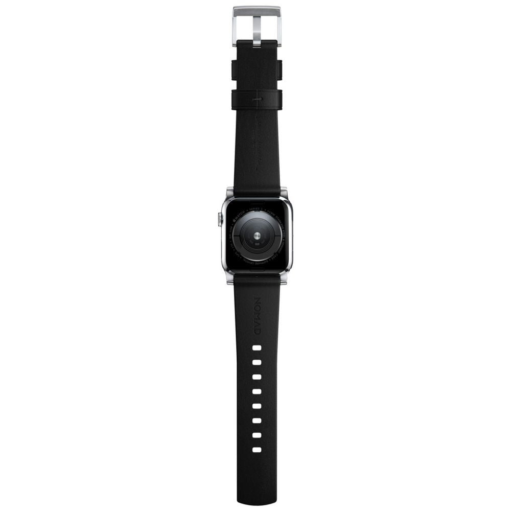 Nomad Modern Leather Watch Band 44 - 49mm Black with Silver Hardware - Black