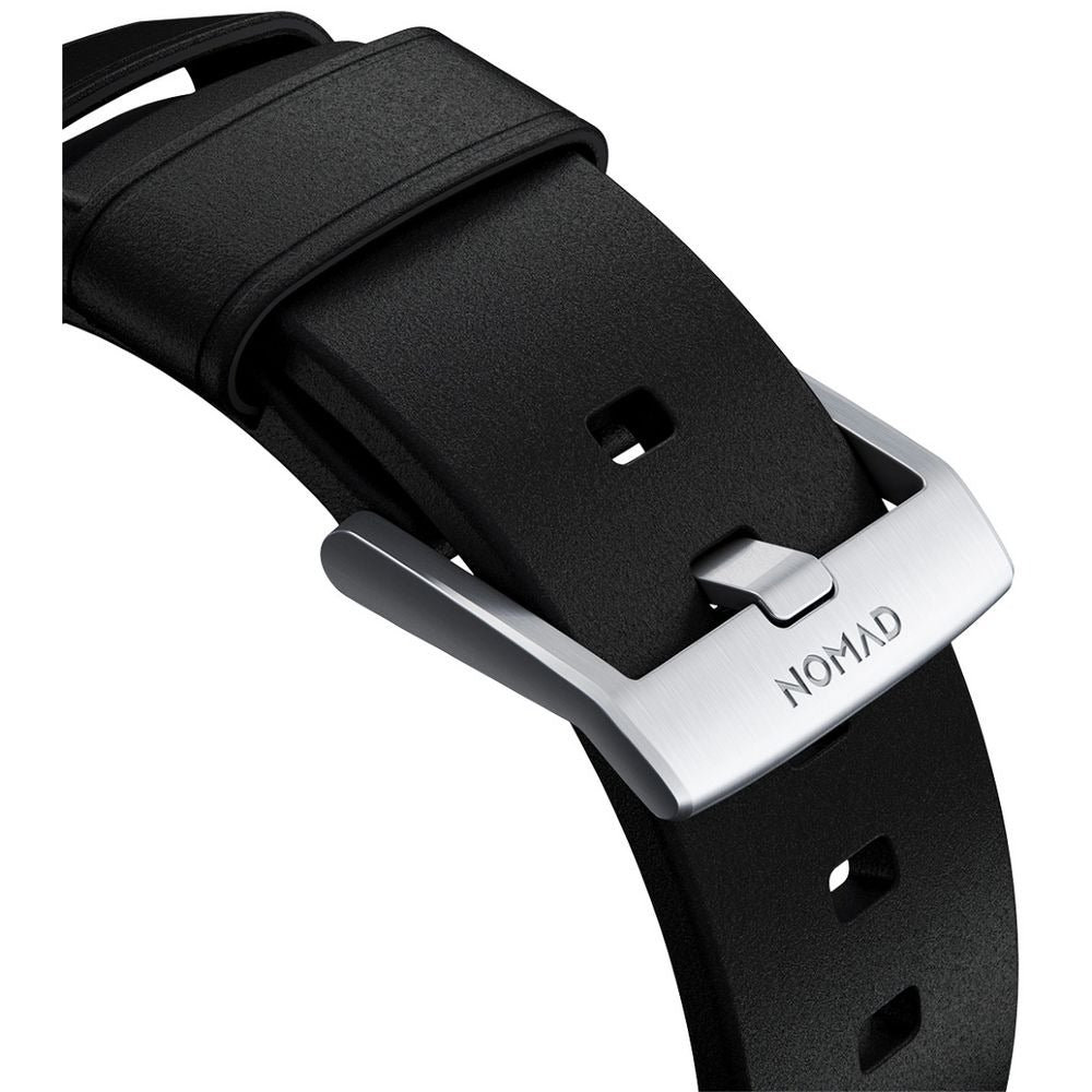 Nomad Modern Leather Watch Band 44 - 49mm Black with Silver Hardware - Black