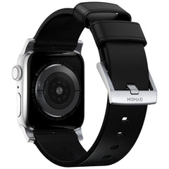 Nomad Modern Leather Watch Band 44 - 49mm Black with Silver Hardware - Black