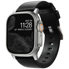 Nomad Modern Leather Watch Band 44 - 49mm Black with Silver Hardware - Black