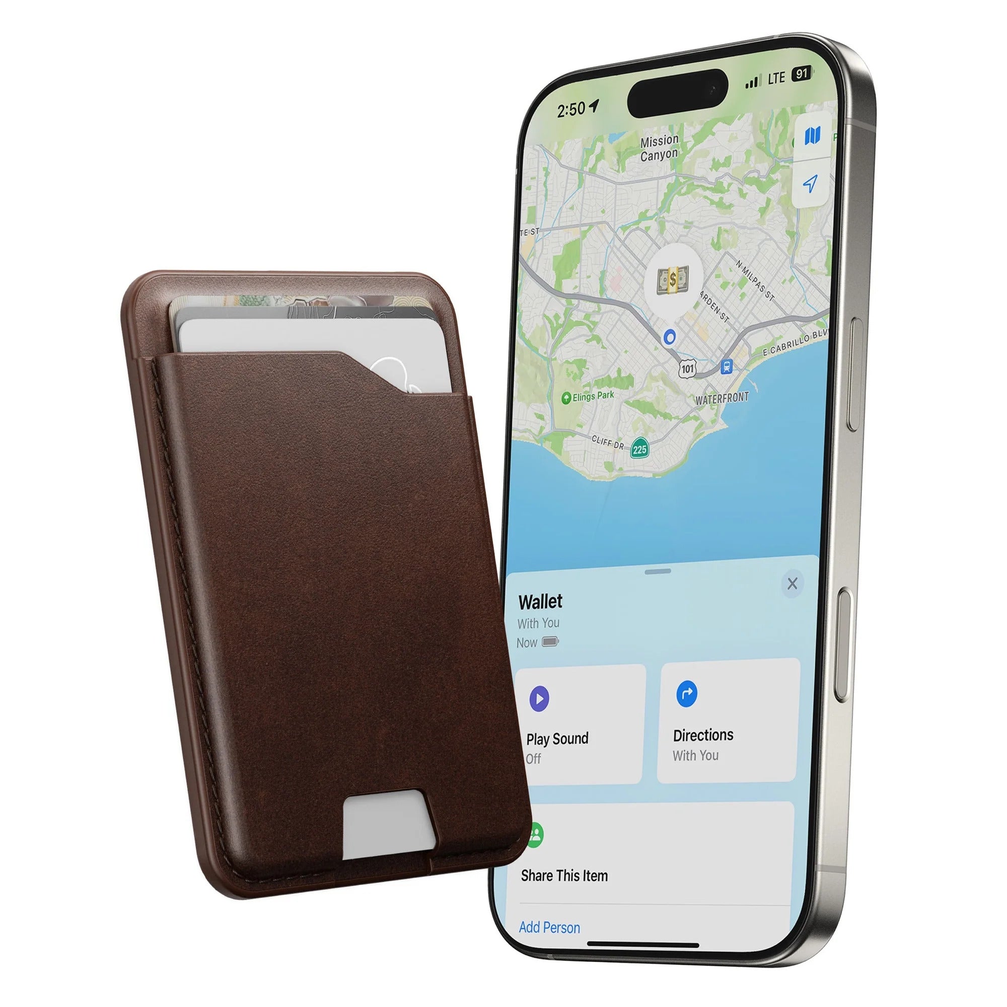 Nomad Leather Magsafe Wallet with Find My Tracking - Brown