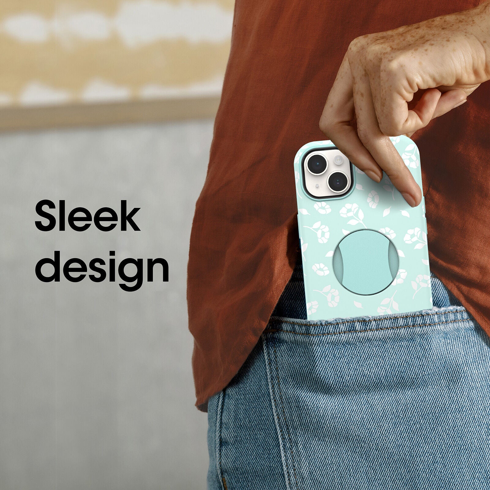 OtterGrip Symmetry Case with MagSafe iPhone 14 Plus / 15 Plus 6.7 inch Poppies Sea Blue