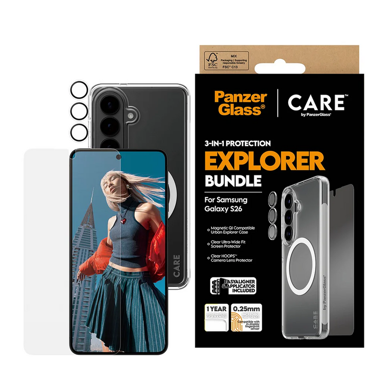 PanzerGlass CARE 3 in 1 Bundle for Samsung Galaxy S26 Standard - Clear