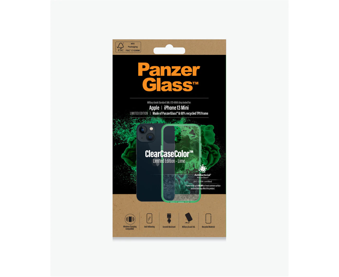 PanzerGlass Clear Case Apple iPhone 13 Mini - Lime Green
