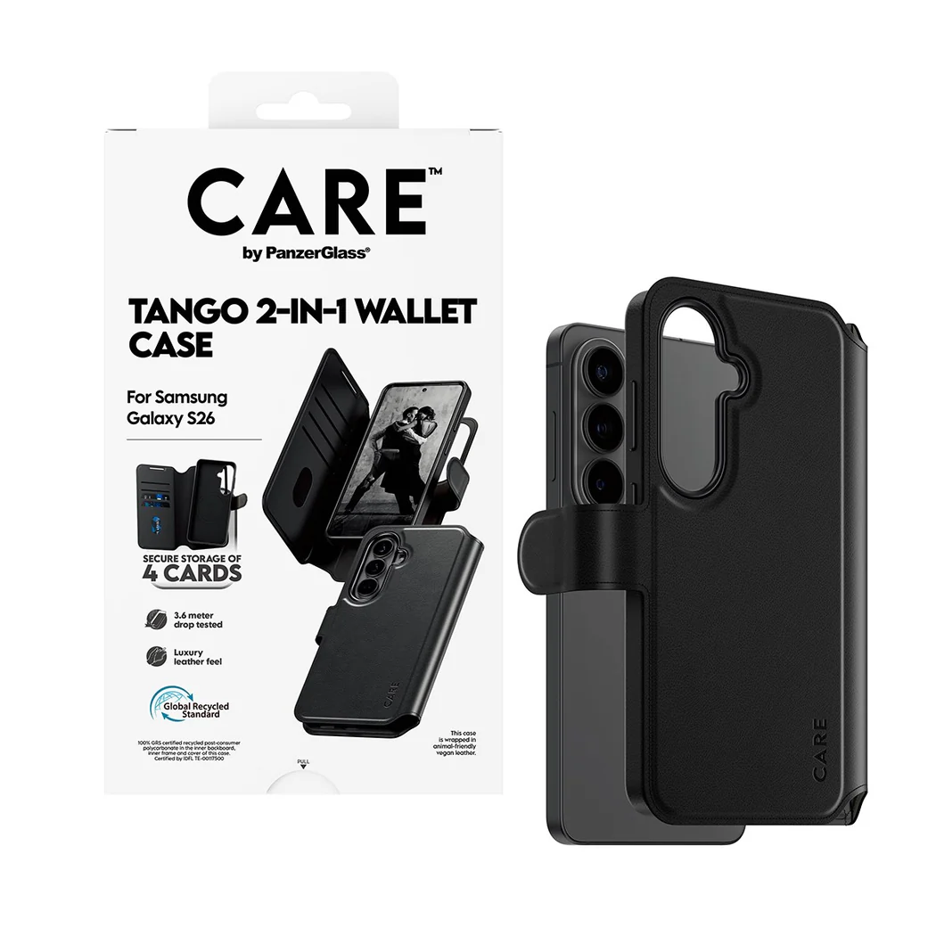 PanzerGlass Care Tango 2 in 1 Wallet Magnets Case for Samsung Galaxy S26 Standard Black