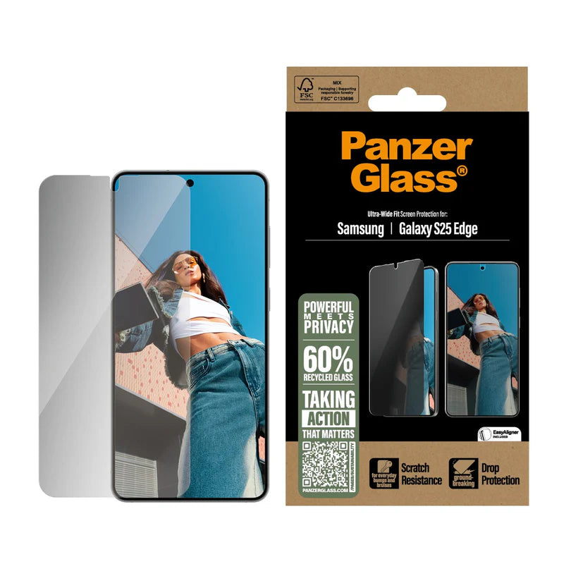 PanzerGlass® Privacy Screen Protector – Front View on Samsung Galaxy S25 Edge