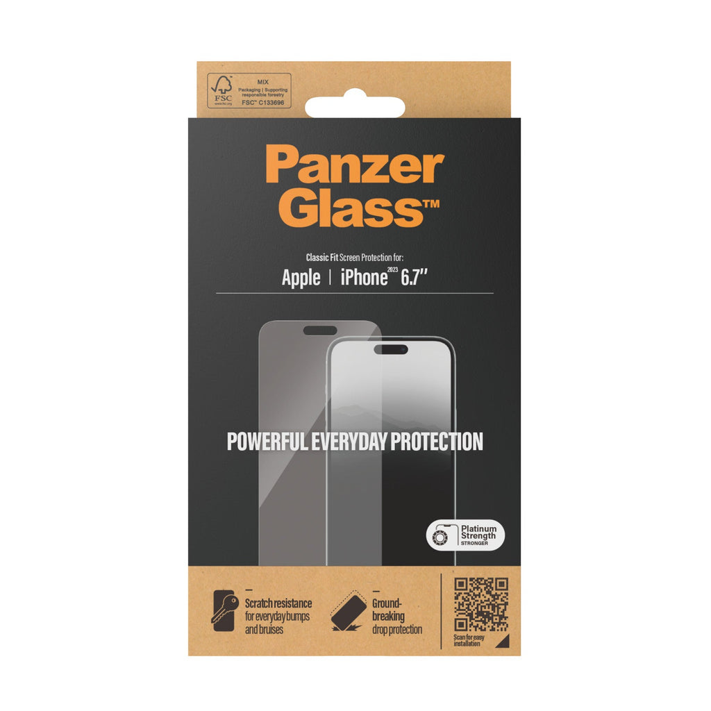 PanzerGlass Screen Guard Classic Fit iPhone 15 Pro Max 6.7 - Clear