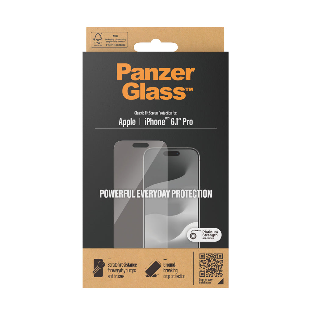 PanzerGlass Screen Guard Classic Fit iPhone 15 Pro 6.1 - Clear
