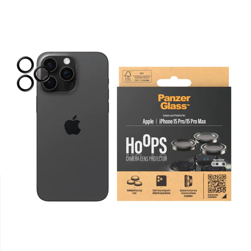 PanzerGlass Hoops iPhone Camera Lens Protector for iPhone 15 Pro and 15 Pro Max - Black