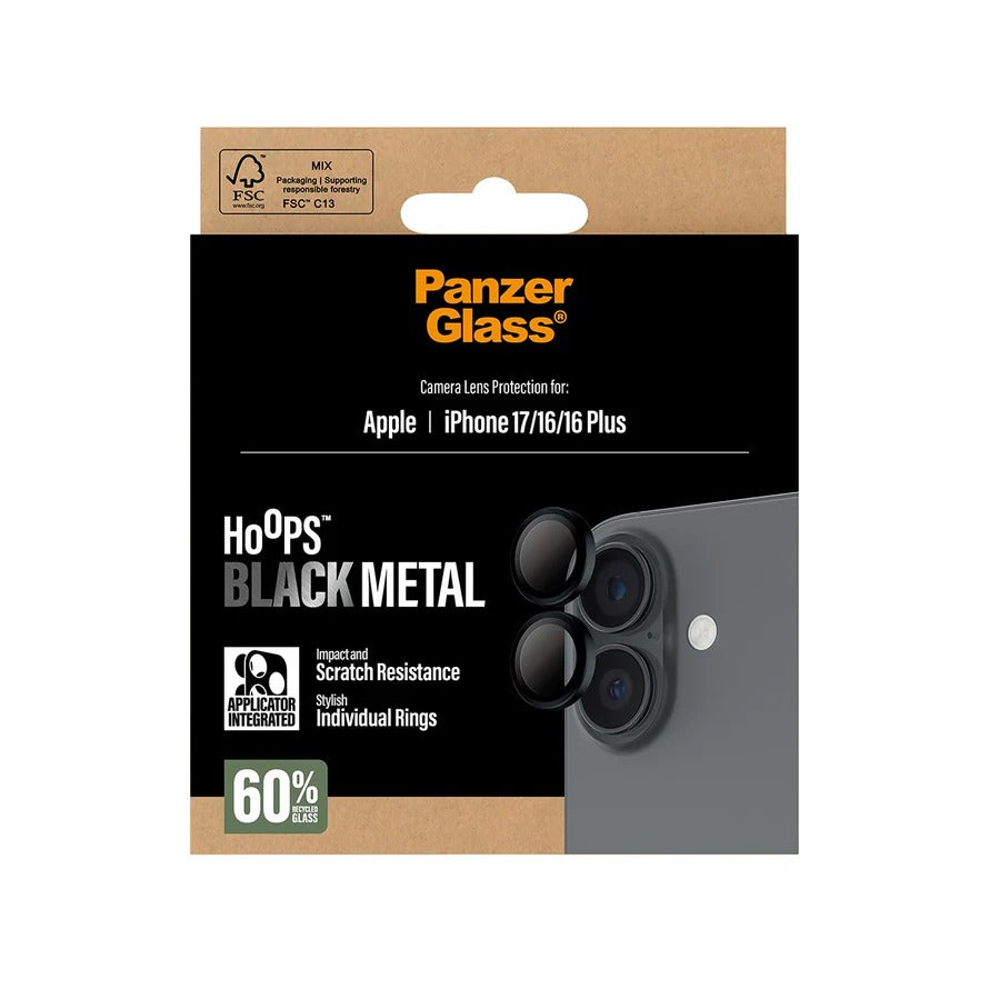 PanzerGlass Hoops® Lens Protector – iPhone  17 Standard / 16 / 16 Plus – Black