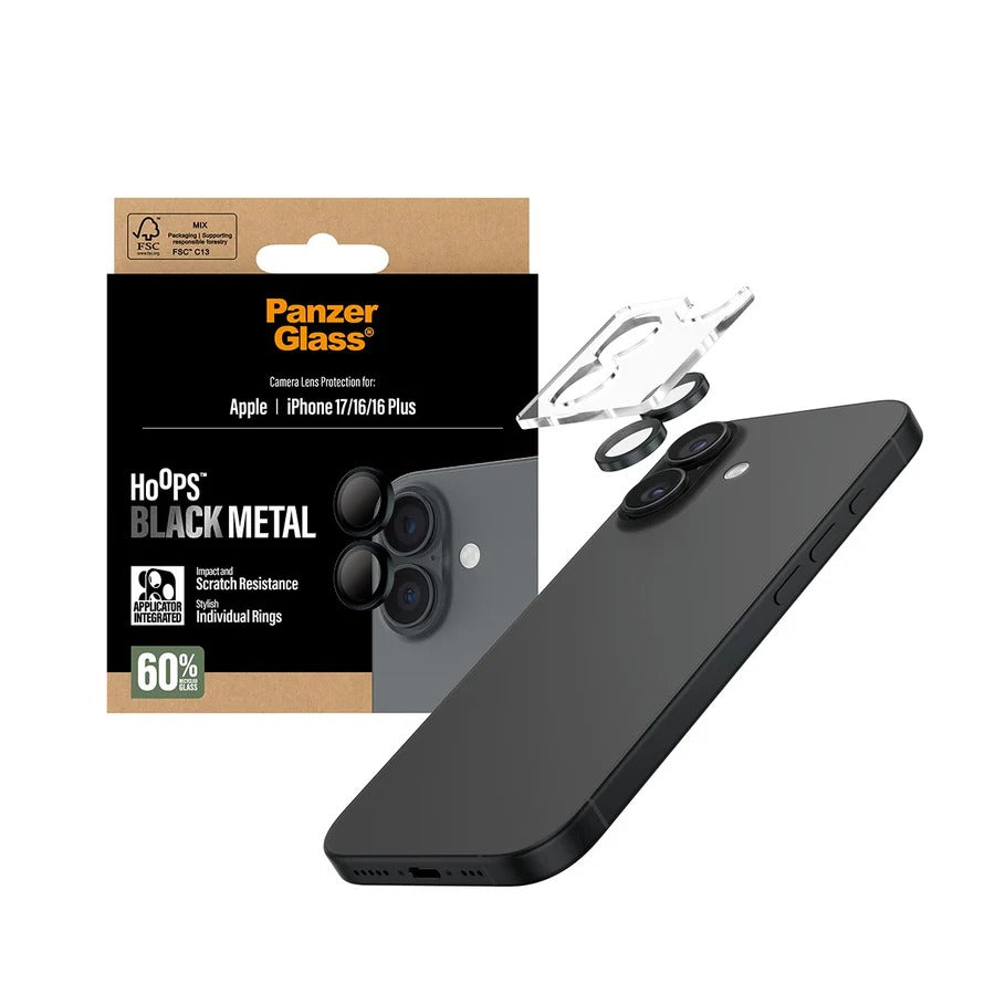 PanzerGlass Hoops® Lens Protector – iPhone  17 Standard / 16 / 16 Plus – Black