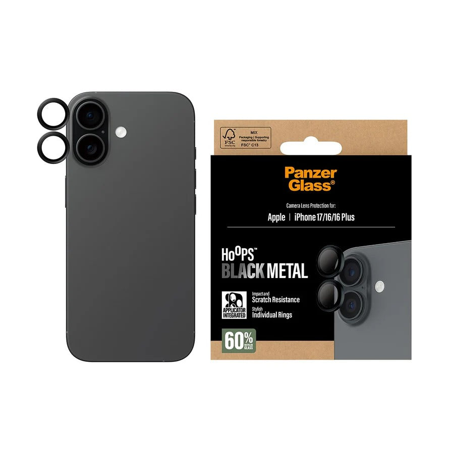 PanzerGlass Hoops® Lens Protector – iPhone  17 Standard / 16 / 16 Plus – Black