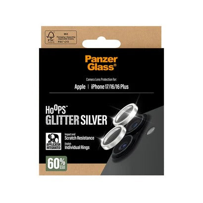PanzerGlass Hoops® Lens Protector – iPhone 17 Standard / 16 / 16 Plus – Glitter Silver