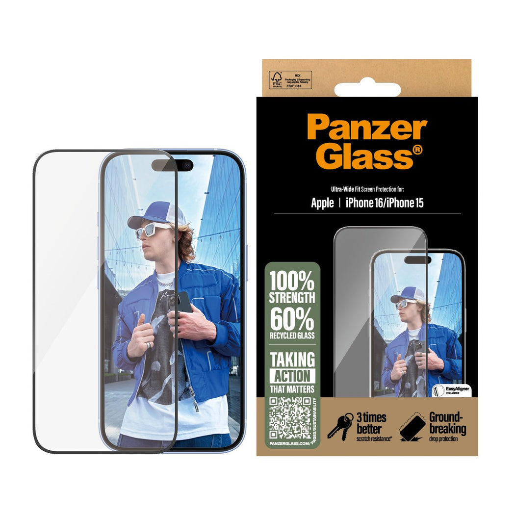 PanzerGlass Screen Guard Ultra Wide iPhone 16 / 15 Standard 6.1 - Clear