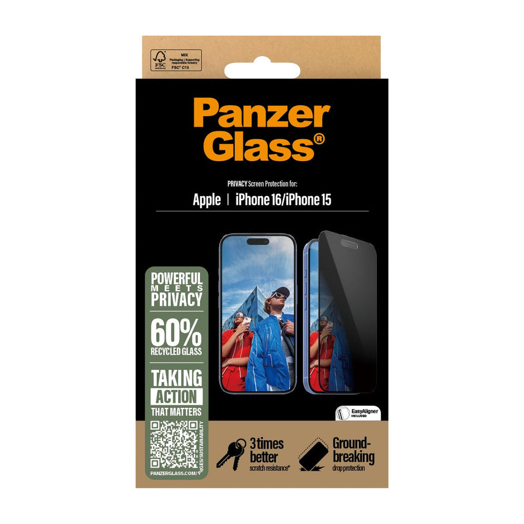 PanzerGlass Screen Guard UWF Privacy iPhone 16 Standard 6.1 - Tinted