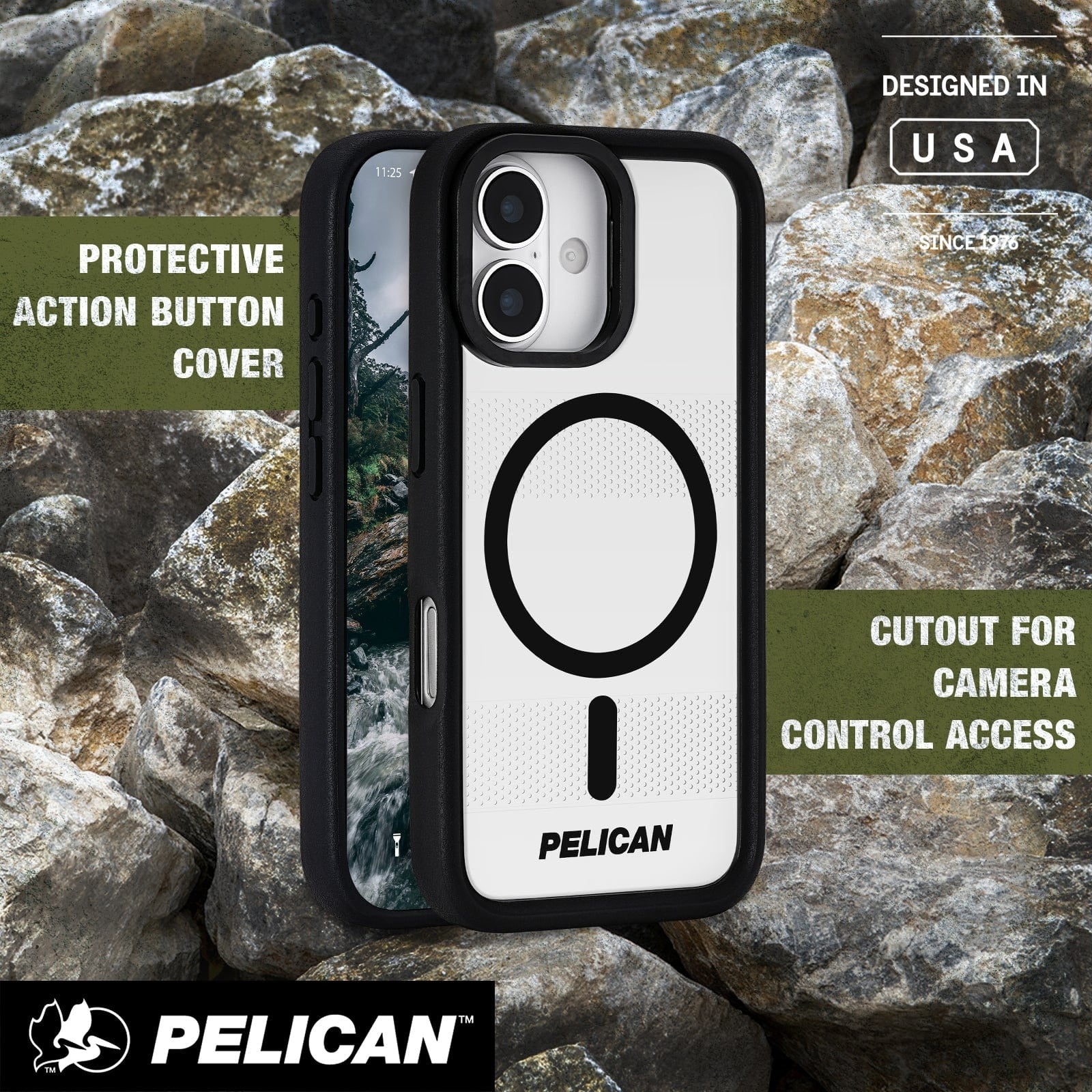 Pelican Protector MagSafe Case with Stand for iPhone 17 Standard 6.3 - Clear / Black