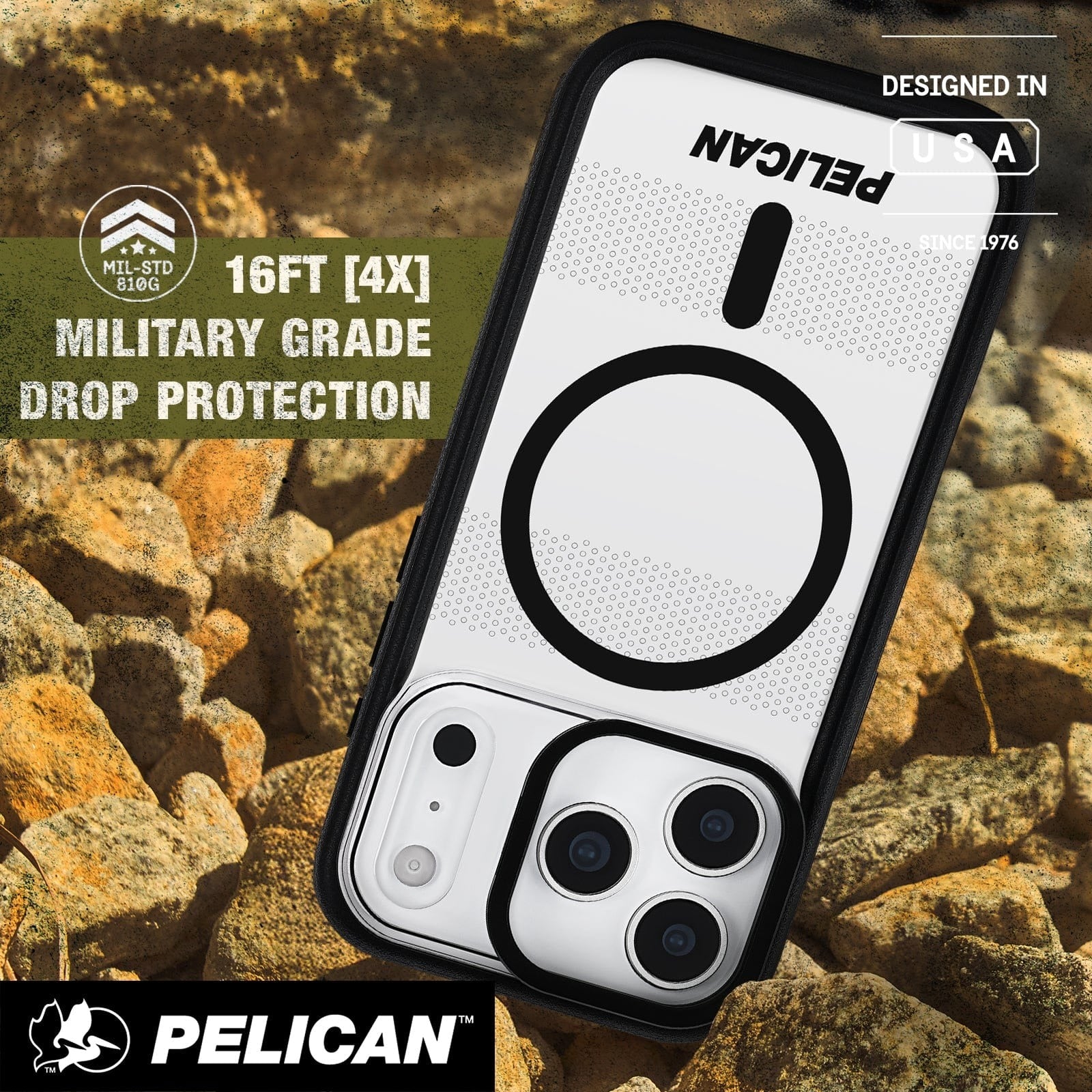 Pelican Protector MagSafe Case with Stand for iPhone 17 Pro Max - Clear / Black
