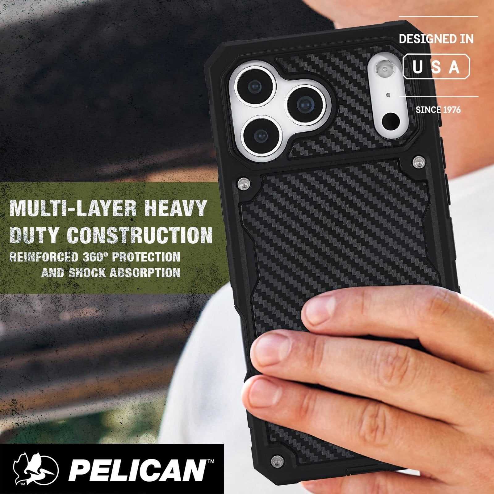 Pelican Shield MagSafe Case with Holster for iPhone 17 Pro Max - Carbon Fiber