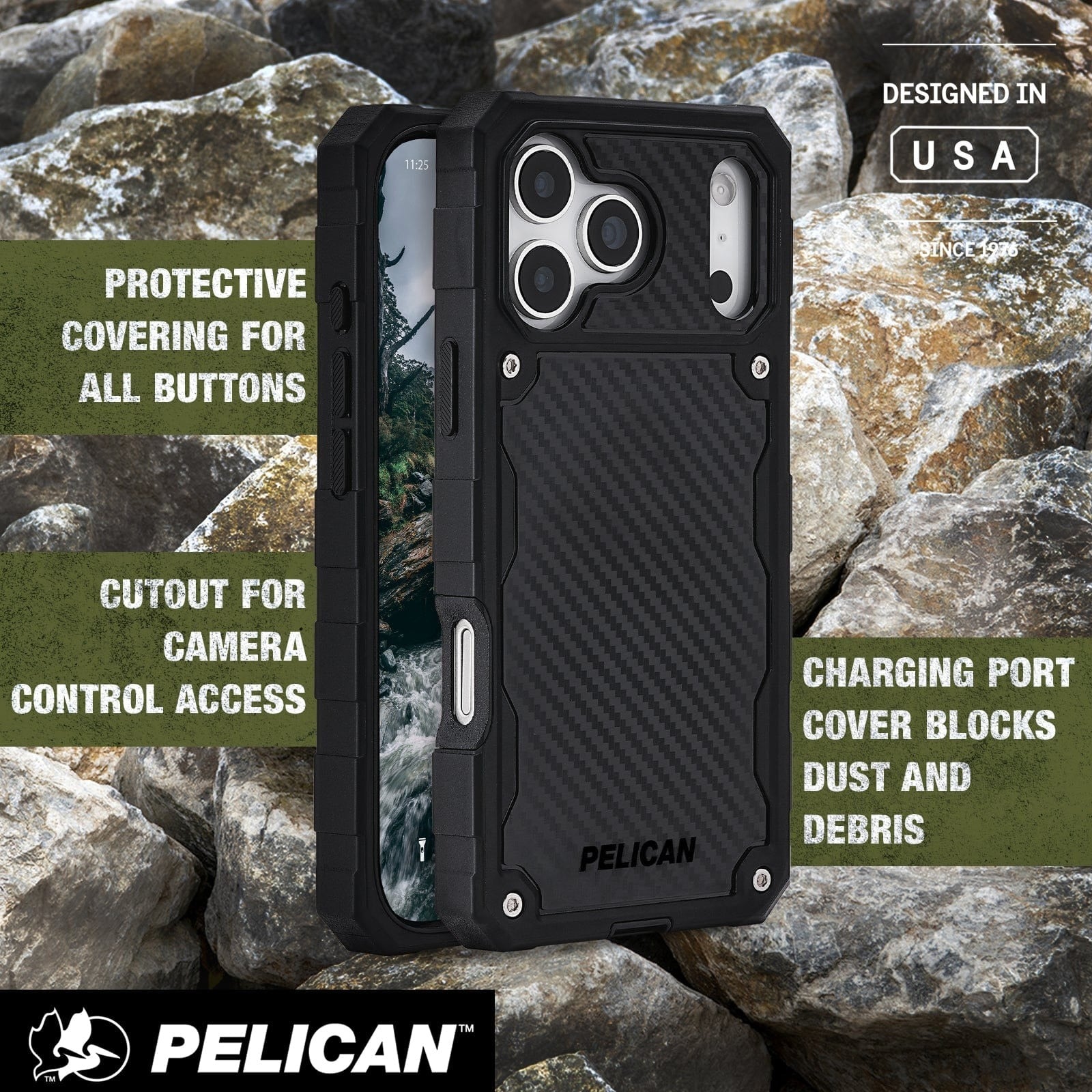 Pelican Shield MagSafe Case with Holster for iPhone 17 Pro Max - Carbon Fiber