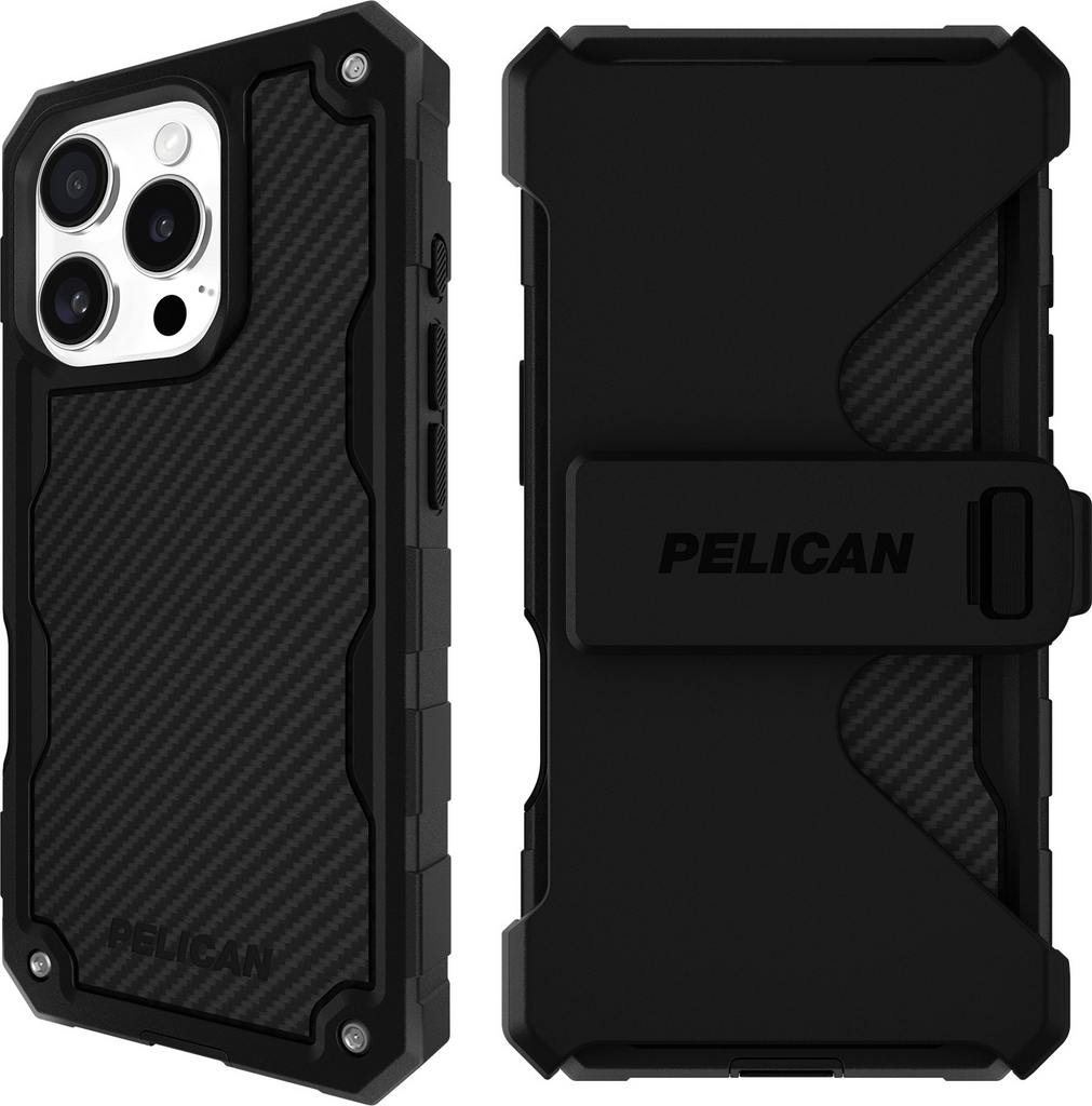 Pelican Shield Magsafe Case with Holster for iPhone 16 Pro - Carbon Fibre Black