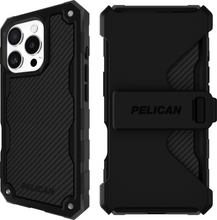 Load image into Gallery viewer, Pelican Shield Magsafe Case with Holster for iPhone 16 Pro - Carbon Fibre Black