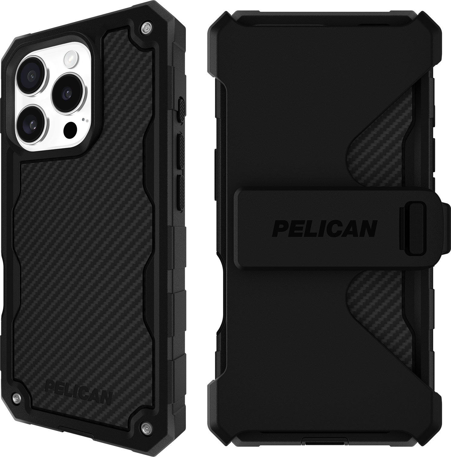 Pelican Shield MagSafe Case with Holster for iPhone 16 Pro Max - Carbon Fibre Black