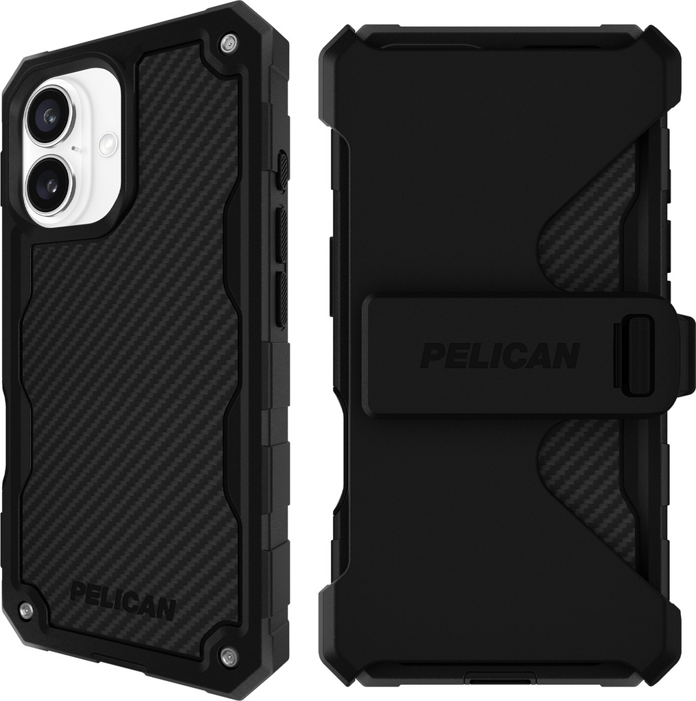 Pelican Shield Magsafe Case with Holster for iPhone 16 Standard - Carbon Fibre Black