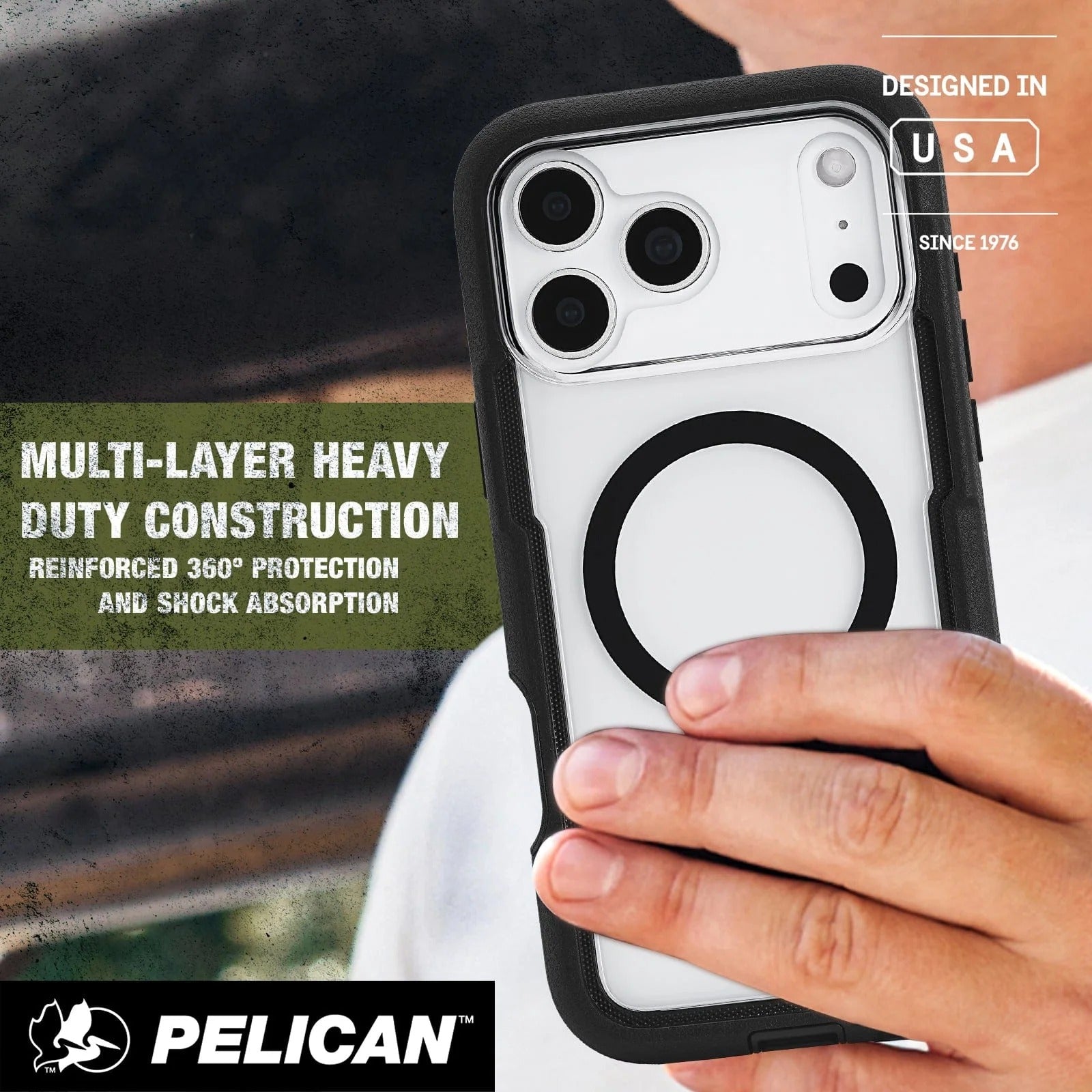 Pelican Voyager MagSafe Case with Holster for iPhone 17 Pro 6.3 - Black/Clear