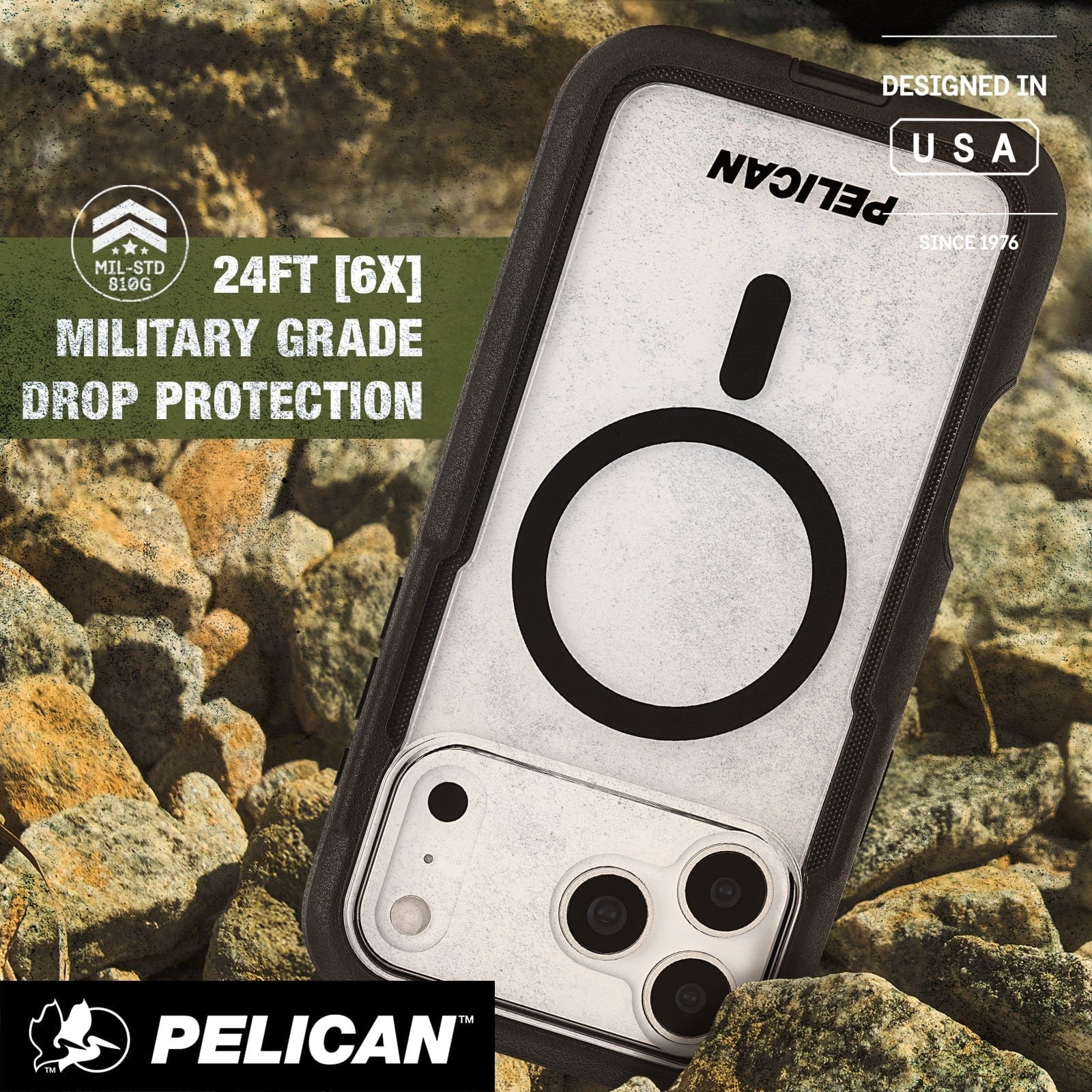 Pelican Voyager MagSafe Case with Holster for iPhone 17 Pro 6.3 - Black/Clear