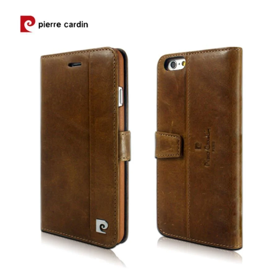 Pierre Cardin Leather Wallet Phone Case for iPhone 6 / 6s - Brown with BONUS screen protector