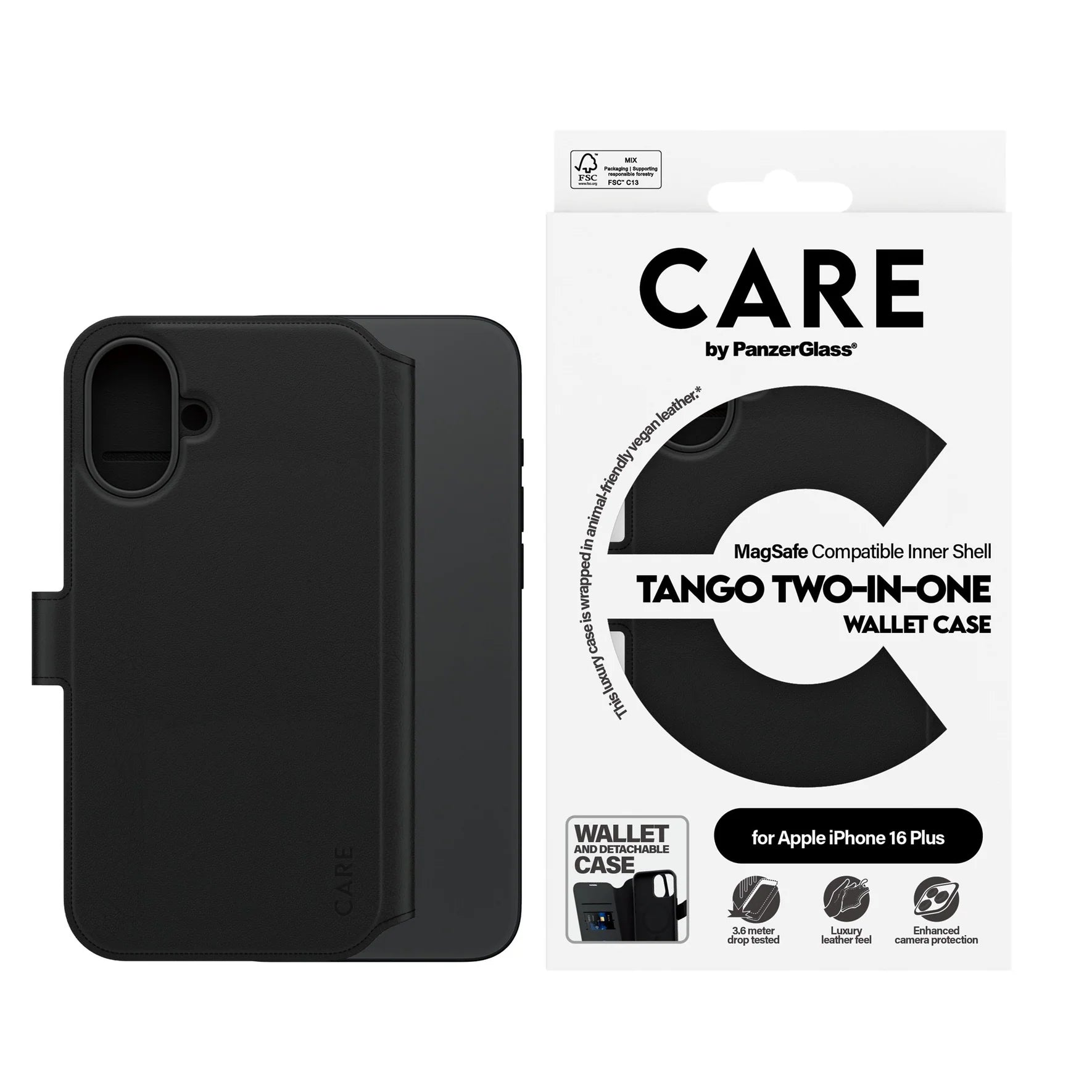 PanzerGlass Tango 2 in 1 Wallet Case for iPhone 16 Plus 6.7 - Black