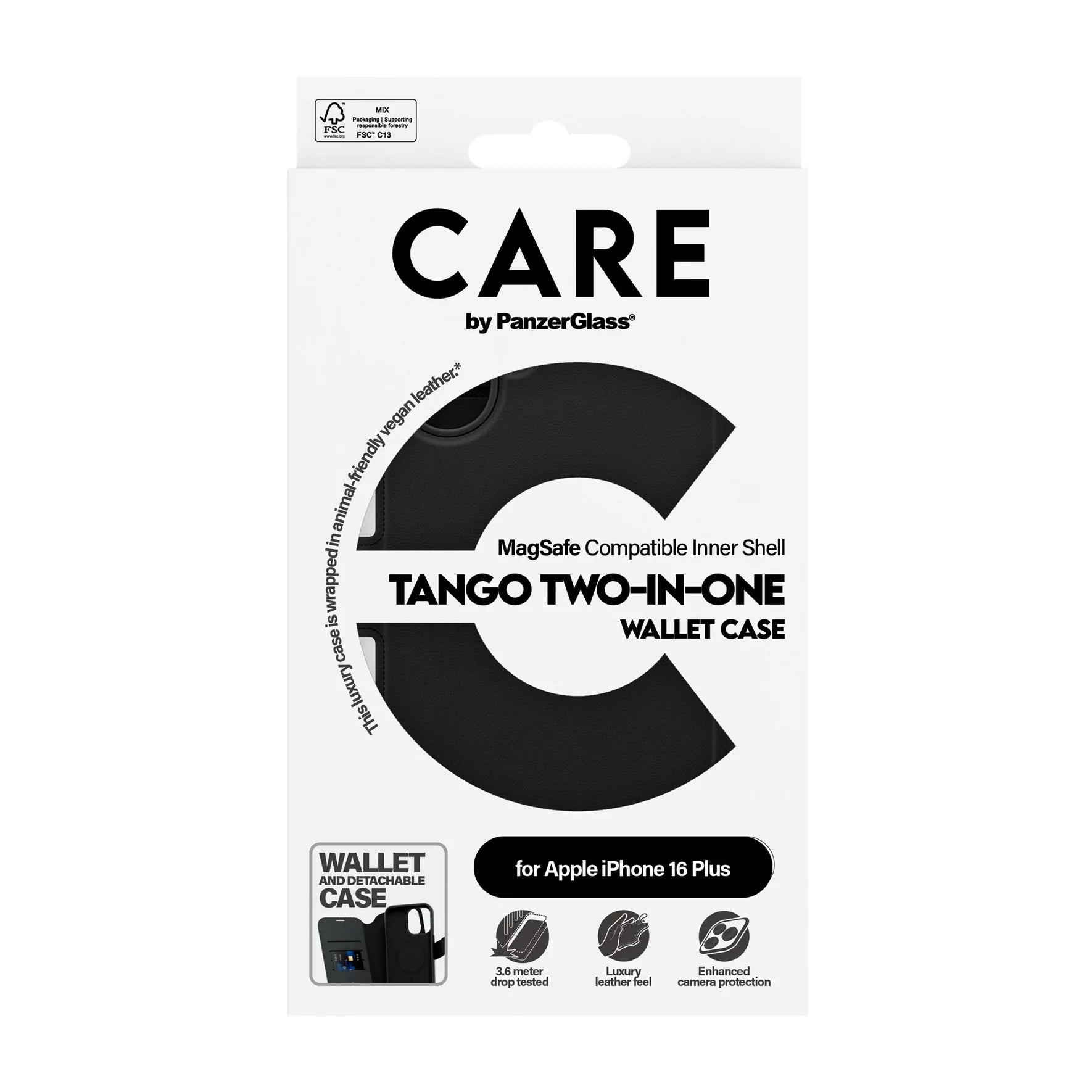 PanzerGlass Tango 2 in 1 Wallet Case for iPhone 16 Plus 6.7 - Black