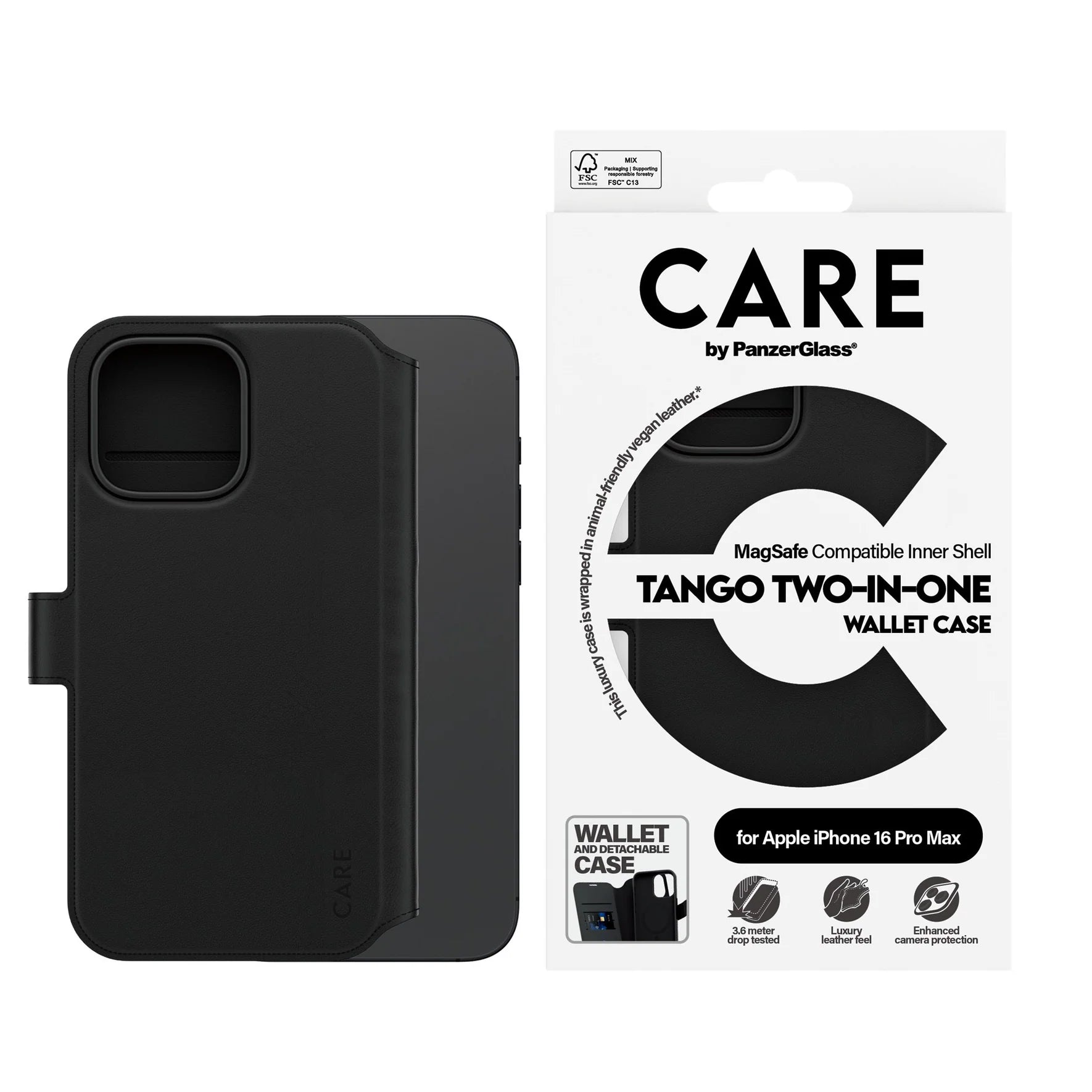 PanzerGlass Tango 2 in 1 Wallet Case for iPhone 16 Pro Max 6.9 - Black
