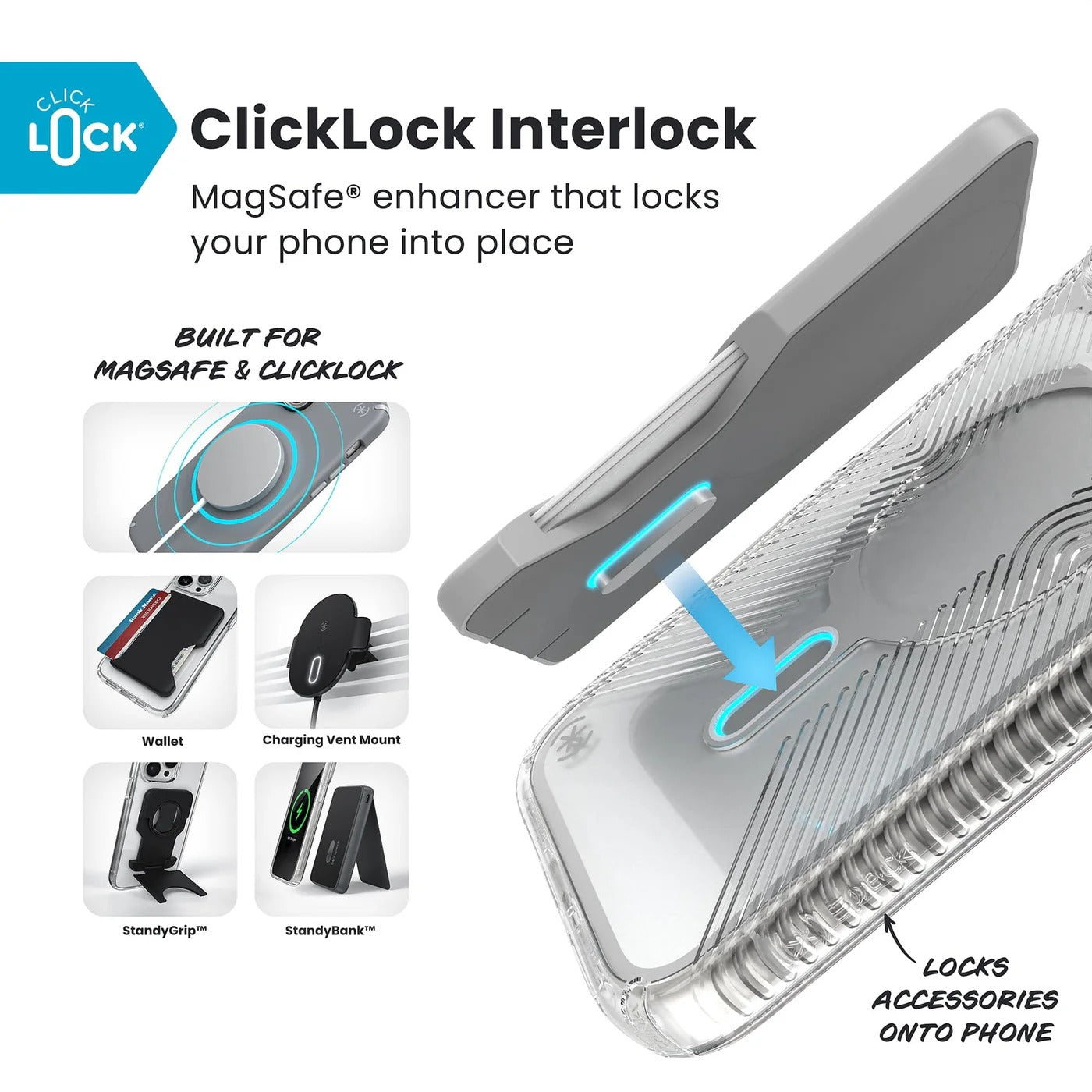 Speck Presidio Clear Grip with ClickLock - iPhone 17 Pro Max - Clear / Silver